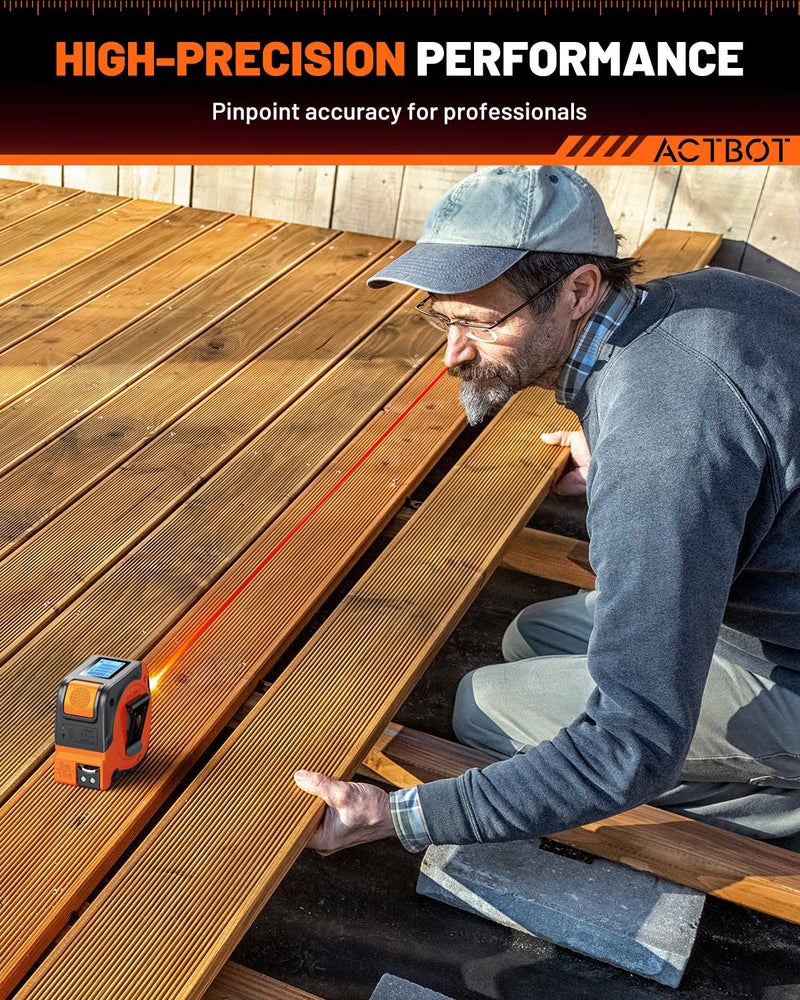 ACTBOT 2-in-1 Digital Laser Tape Measure: 197ft & 16ft Professional Accurate Tape Measuring Tool, Ft/Ft+in/in/M, Pythagorean, Area, Volume Rechargeable Laser Measure for Construction DIY Woodworker - Image 4